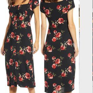 BP x Claudia Sulewski Floral Print Button Front Midi Dress, Size xs